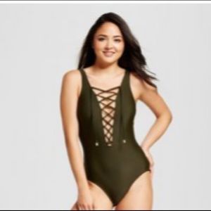 Mossimo sz S green olive 1 piece bathing suit NWT